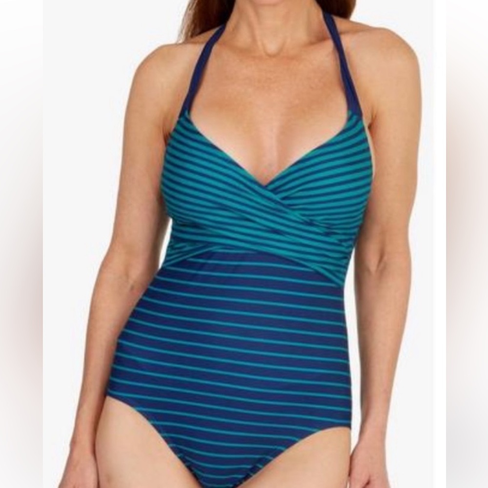NWT Penbrooke Green/Blue Striped One-Piece Bathing Suit
